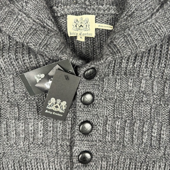 Juicy Couture Maya Hoodie NWT Rare Knit Wool Alpaca Charcoal VTG Sz L Y2K 2000s - Picture 10 of 15